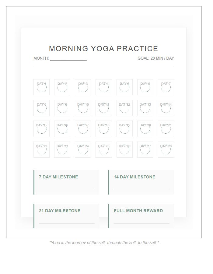 Morning Yoga Practice Rewards Printable Chart