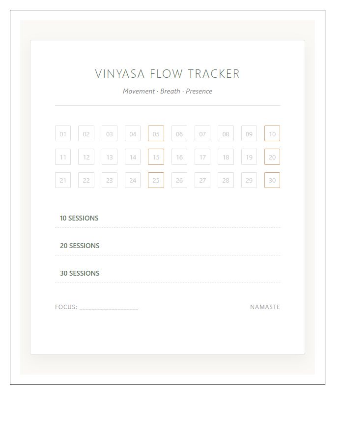 Vinyasa Yoga Practice Rewards Printable Chart