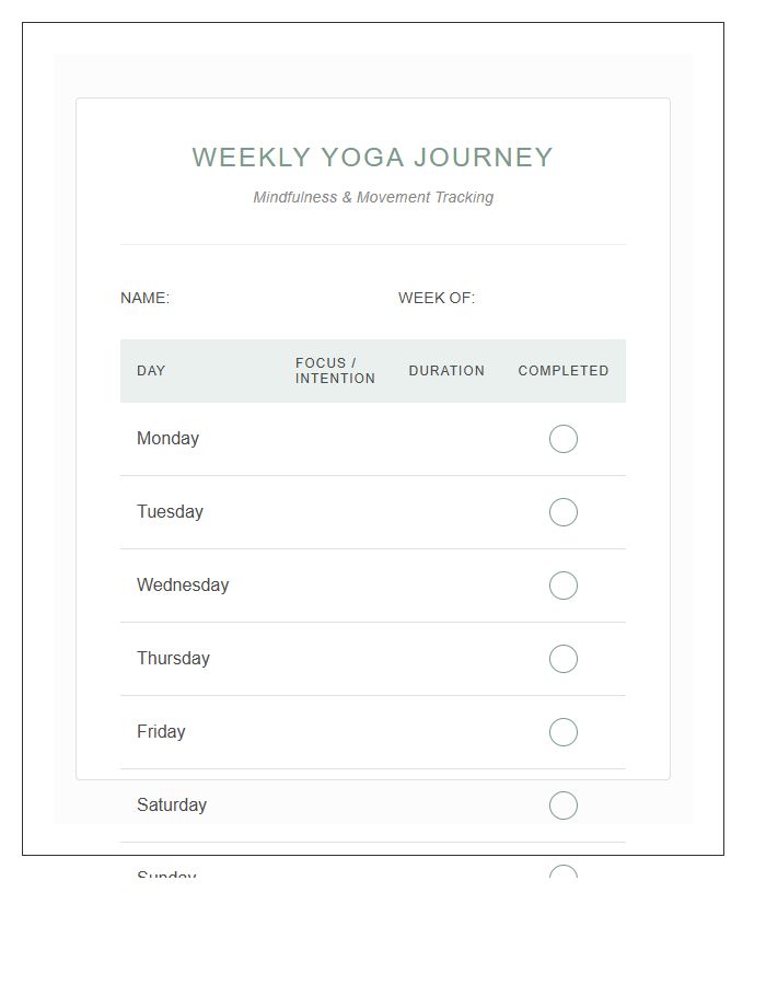 Weekly Yoga Session Rewards Printable Chart