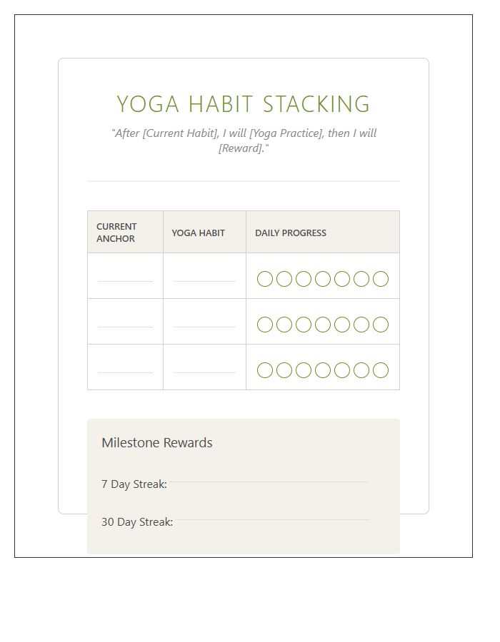 Yoga Habit Stacking Rewards Printable Chart
