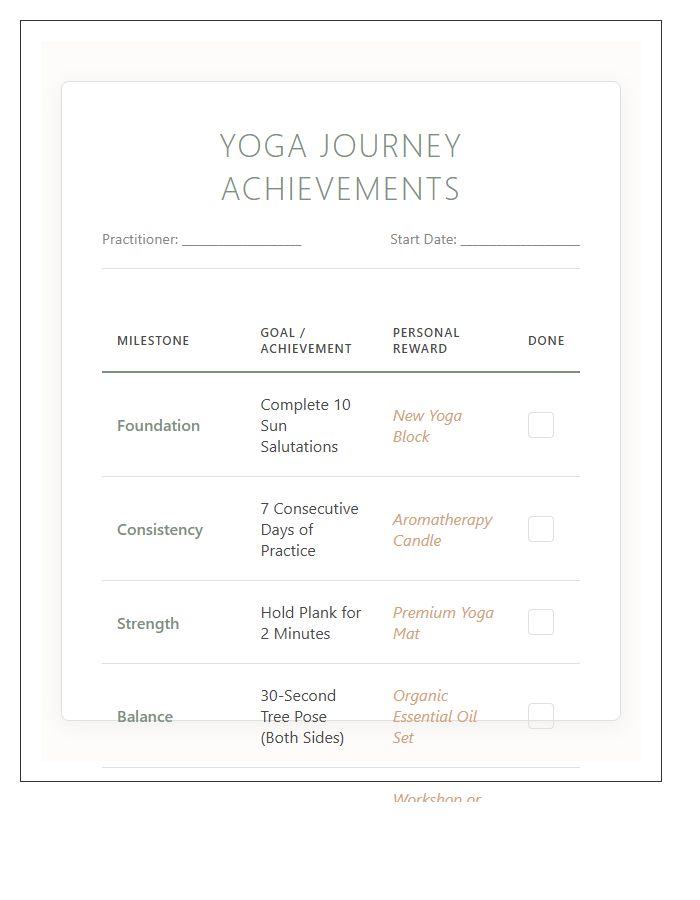 Yoga Journey Achievement Rewards Printable Chart
