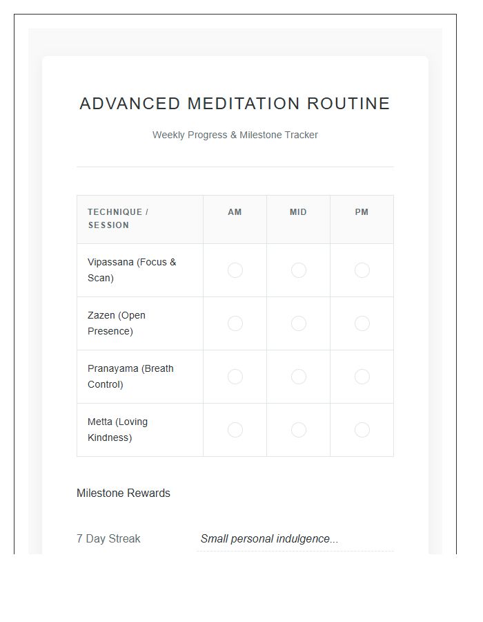 Advanced Meditation Routine Rewards Printable Chart