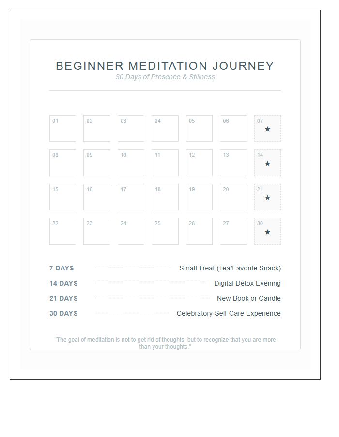 Beginner Meditation Journey Rewards Printable Chart