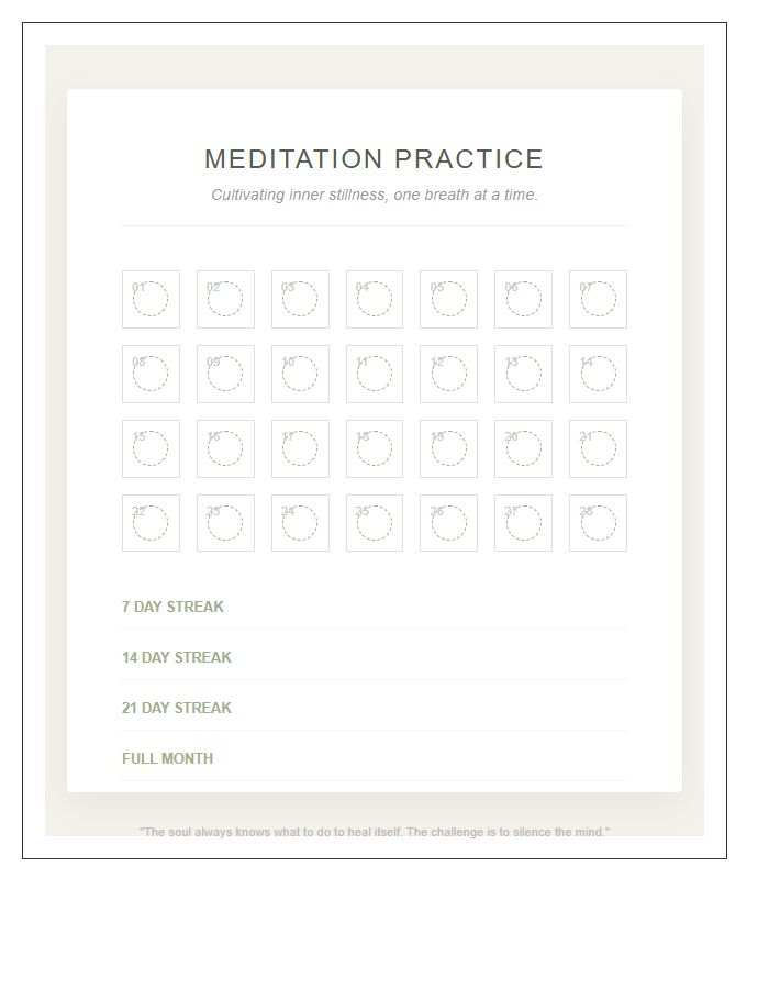 Calm Meditation Practice Rewards Printable Chart