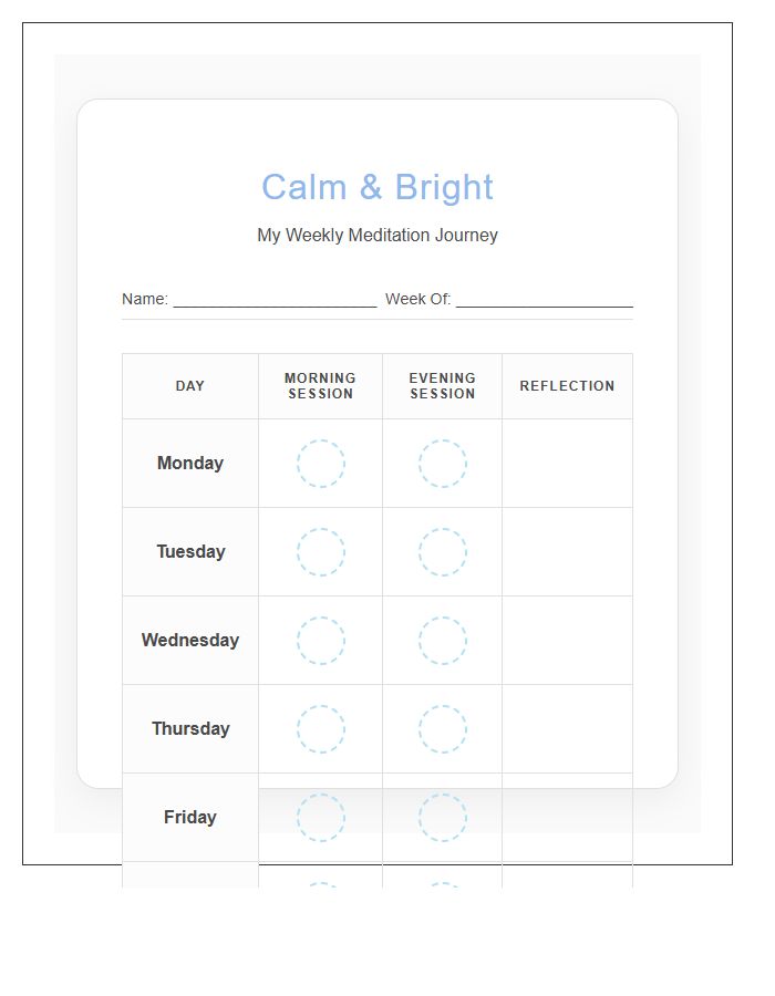 Childrens Meditation Practice Rewards Printable Chart