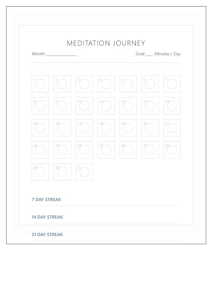 Daily Meditation Progress Rewards Printable Chart