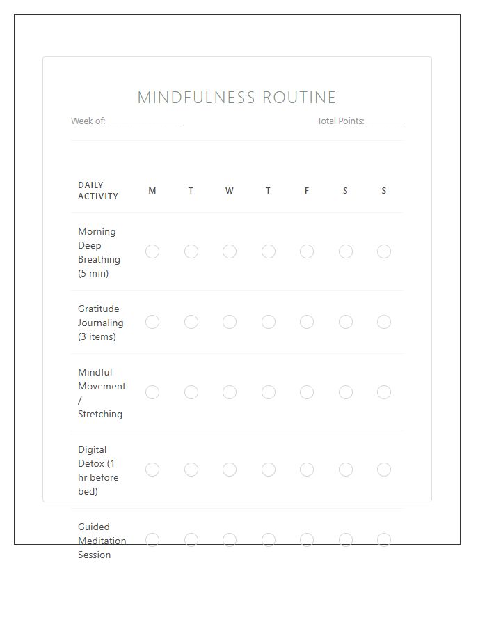 Daily Mindfulness Routine Rewards Printable Chart