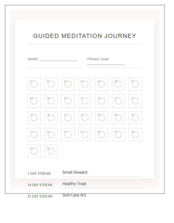 Guided Meditation Goal Rewards Printable Chart