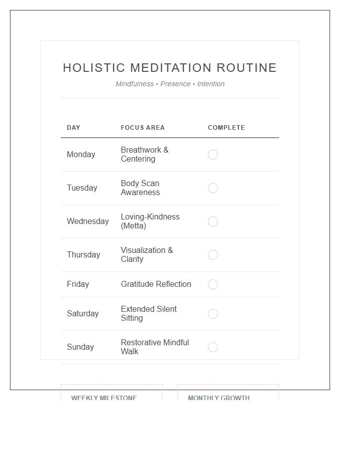 Holistic Meditation Routine Rewards Printable Chart