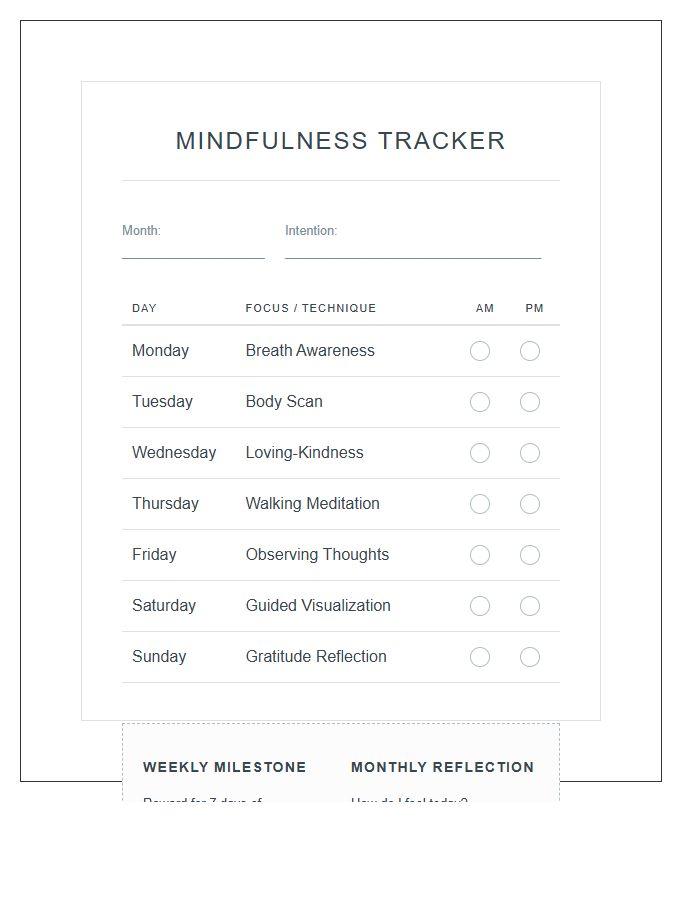 Mindfulness Meditation Routine Incentives Printable Chart
