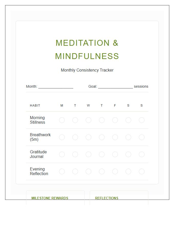 Positive Habits Meditation Rewards Printable Chart