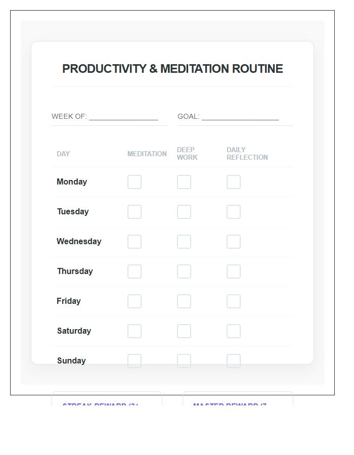 Productivity Meditation Routine Rewards Printable Chart