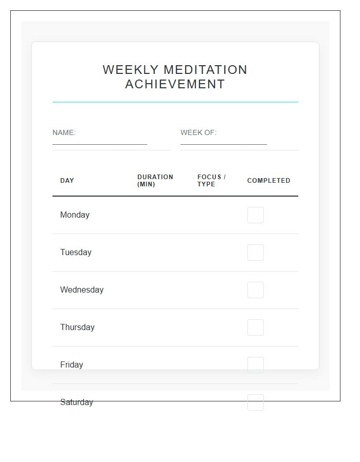 Weekly Meditation Achievement Rewards Printable Chart