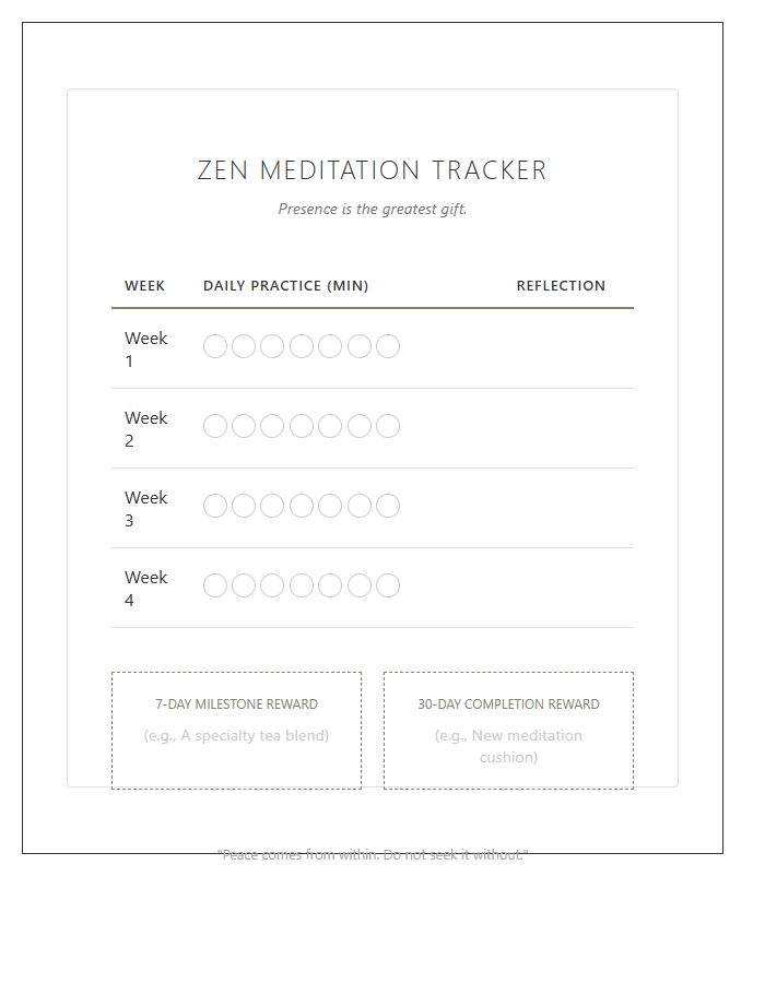 Zen Meditation Routine Rewards Printable Chart