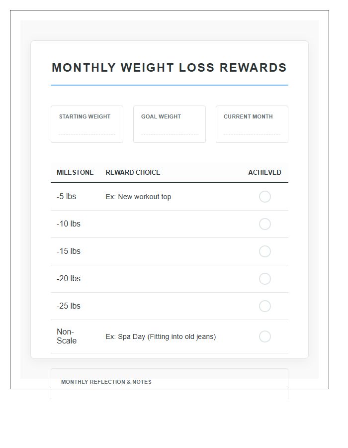 Monthly Weight Loss Rewards Printable Chart