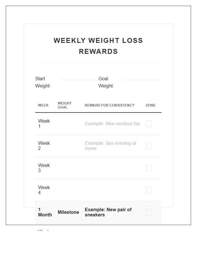 Weekly Weight Loss Rewards Printable Chart