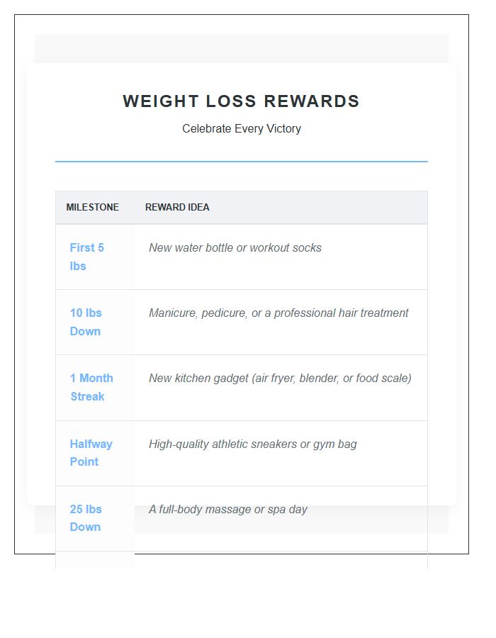 Weight Loss Reward Ideas Printable Chart