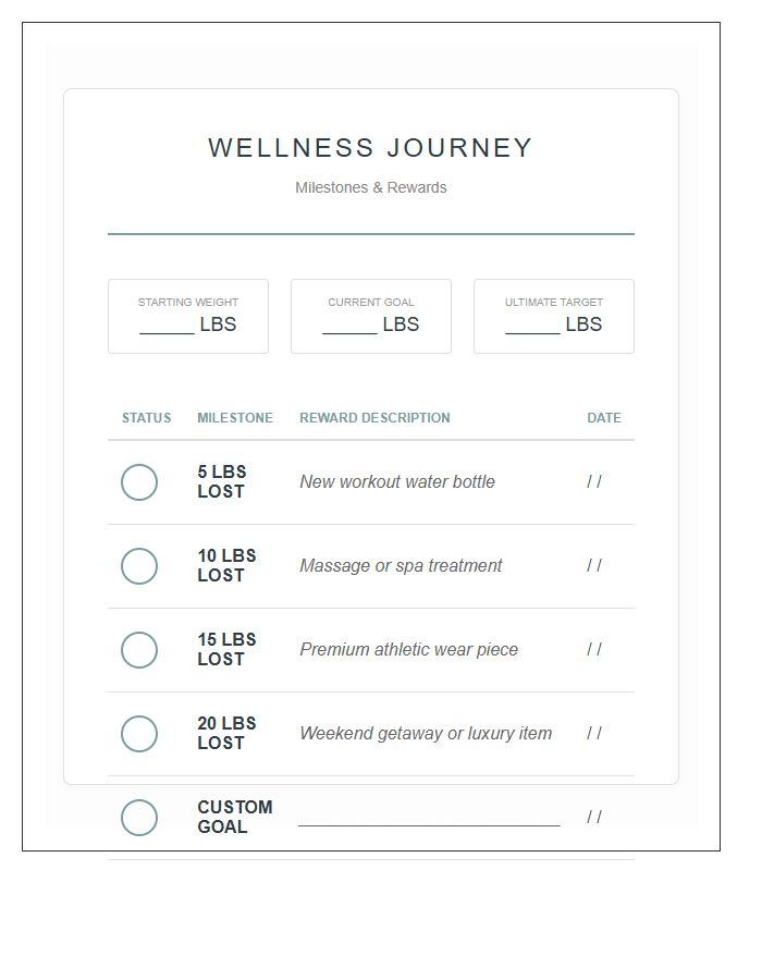 Wellness Journey Weight Loss Rewards Printable Chart