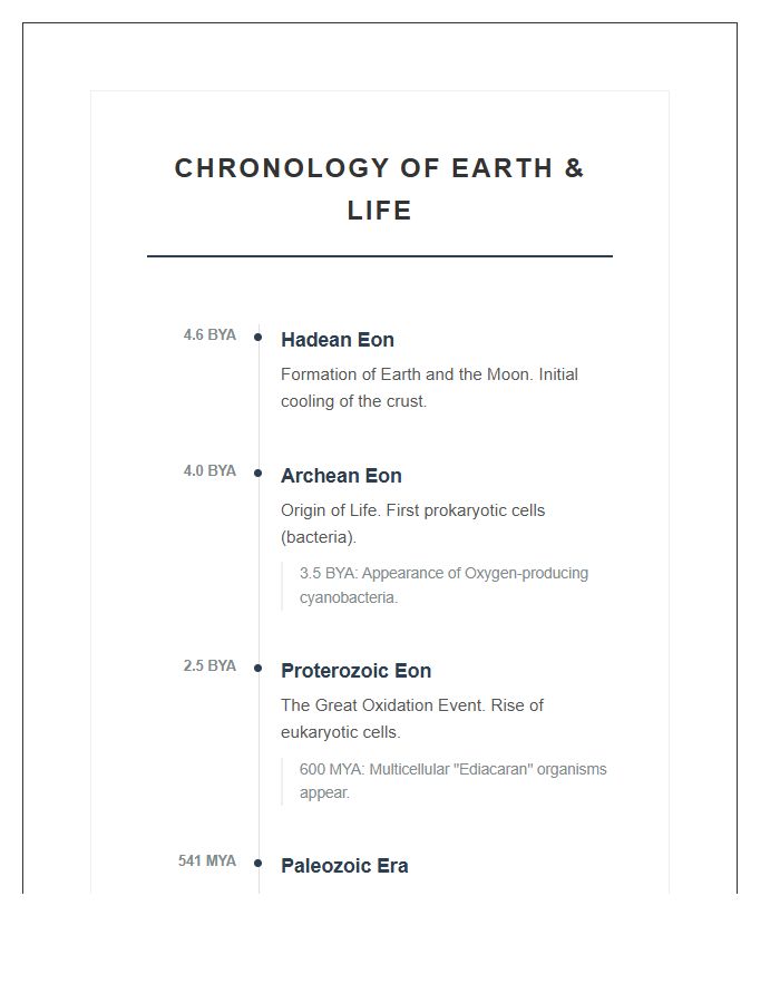 Earth History Biology Evolution Timeline Printable Chart