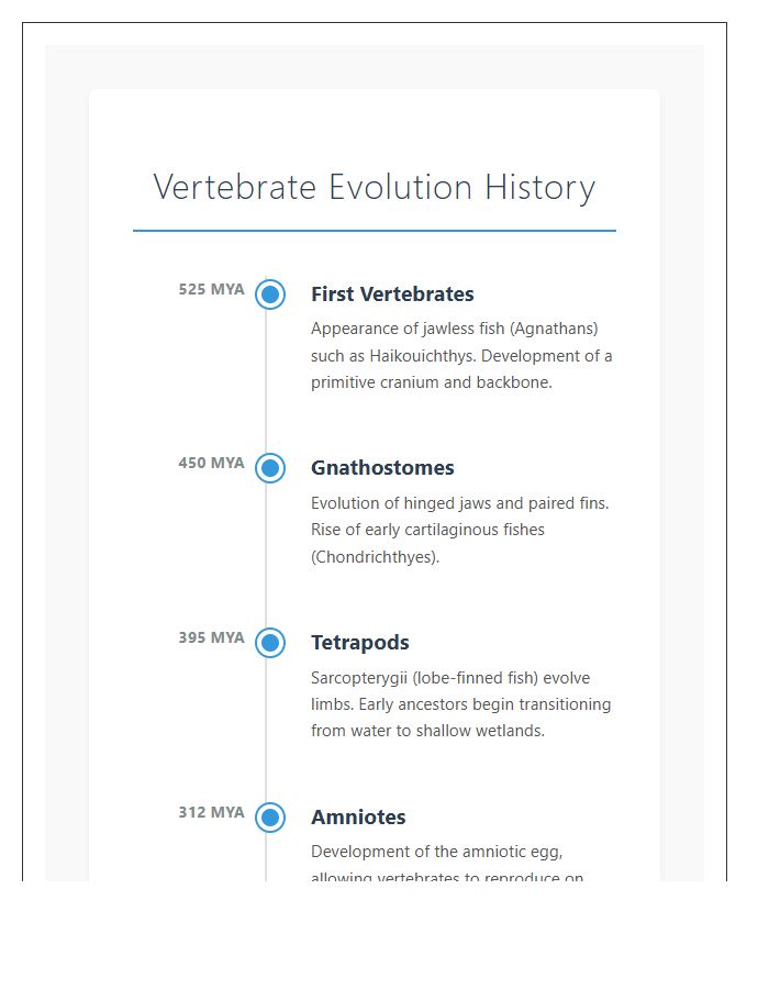 Vertebrate Evolution History Timeline Printable Chart