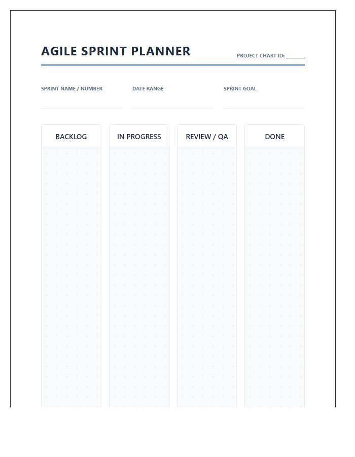 Agile Business Project Management Printable Chart