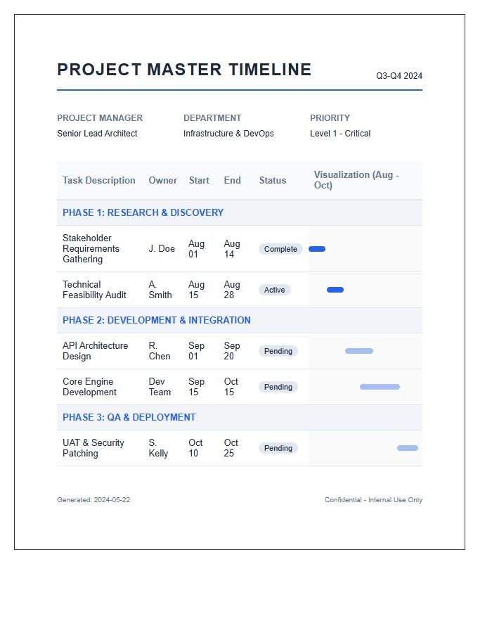 Complex Project Management Timeline Printable Chart