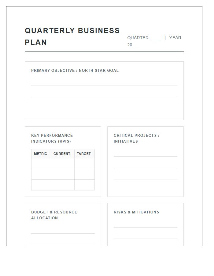 Quarterly Business Planning Printable Chart