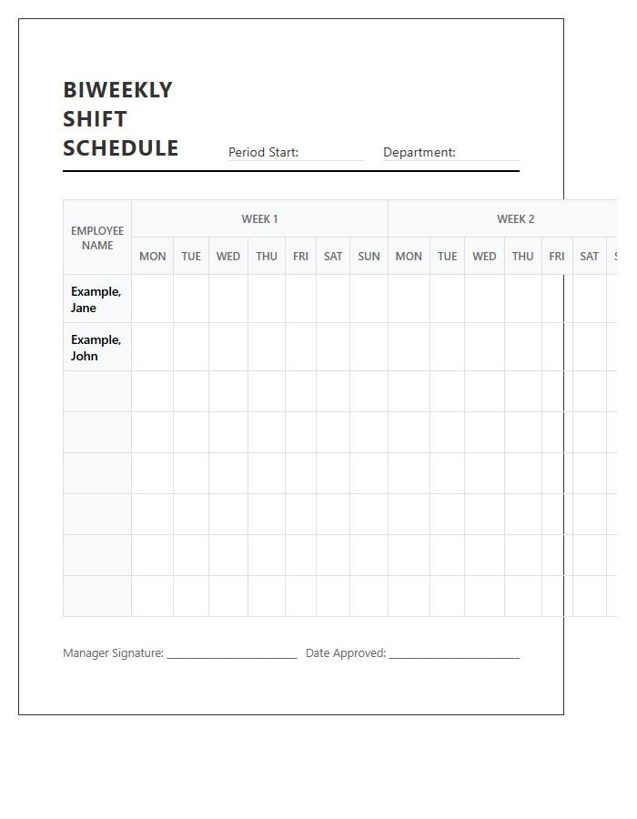 Biweekly Employee Shift Schedule Printable Chart