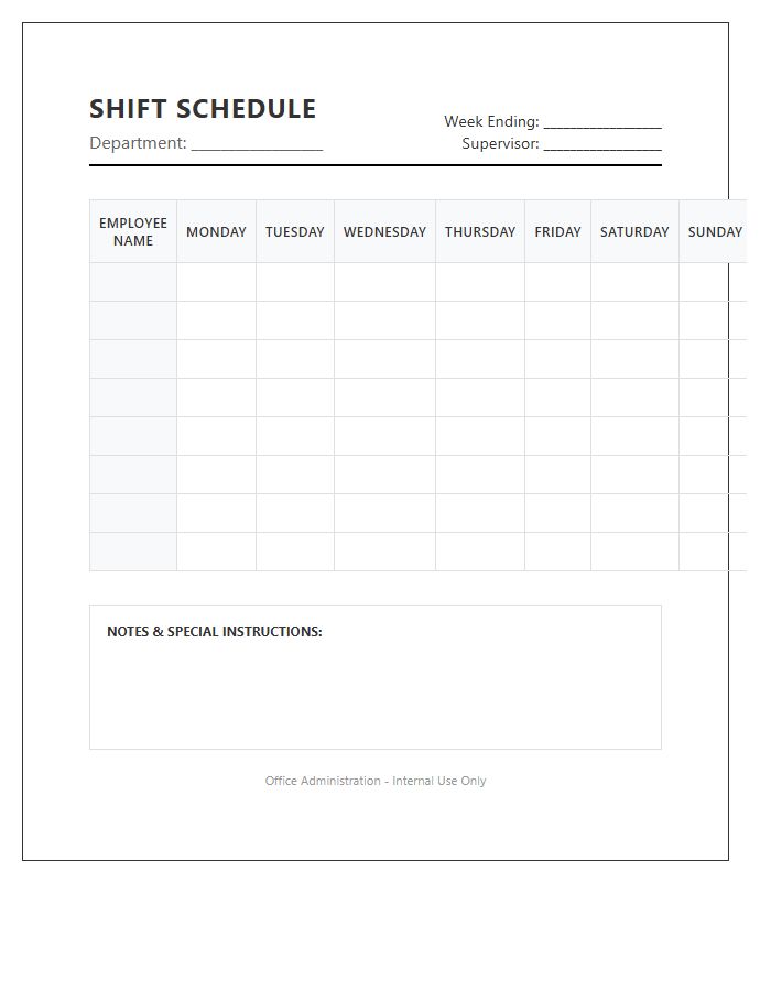 Office Employee Shift Schedule Printable Chart