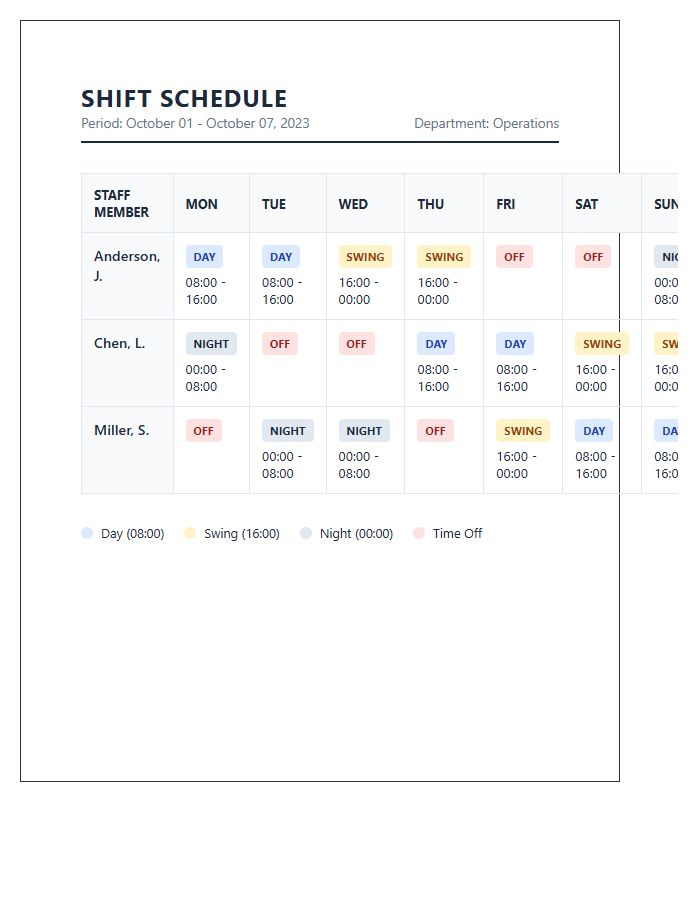 Rotating Shift Schedule Printable Chart
