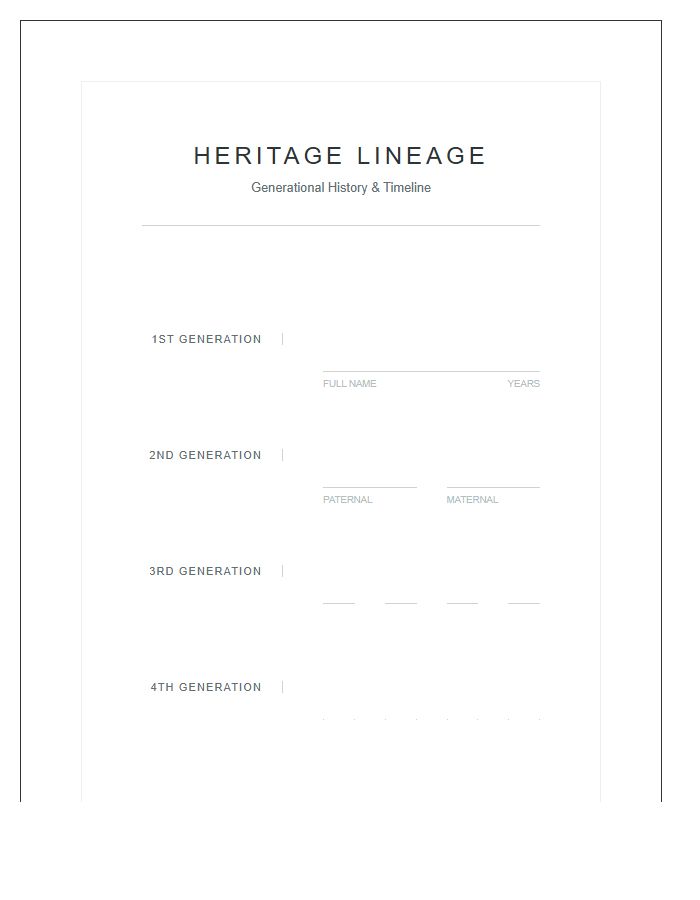 Heritage Lineage Generation Timeline Printable Chart
