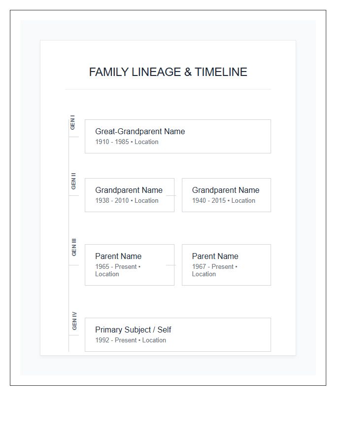 Vertical Family Tree Generation Timeline Printable Chart