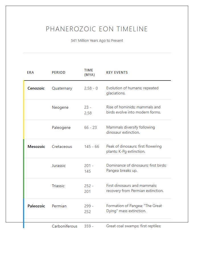 Phanerozoic Eon Timeline Printable Chart