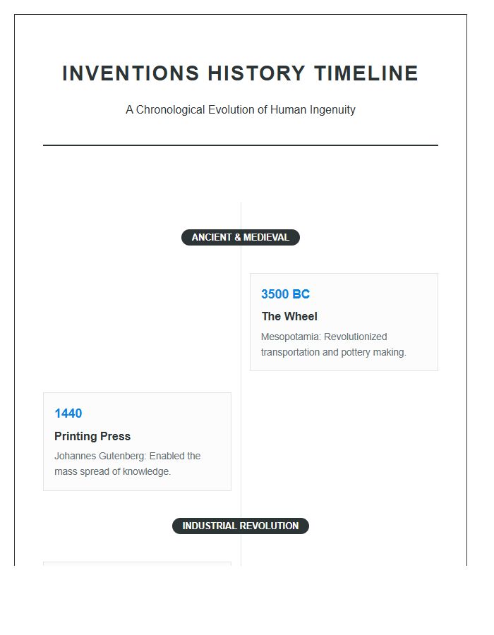 Comprehensive Inventions History Timeline Printable Chart