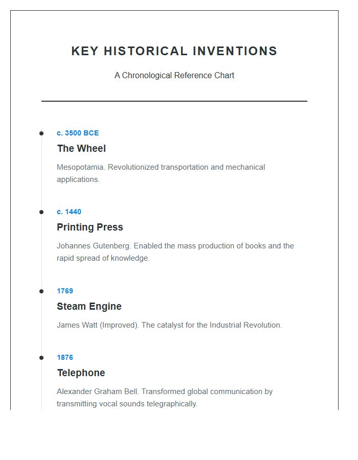 Key Historical Inventions Timeline Printable Chart