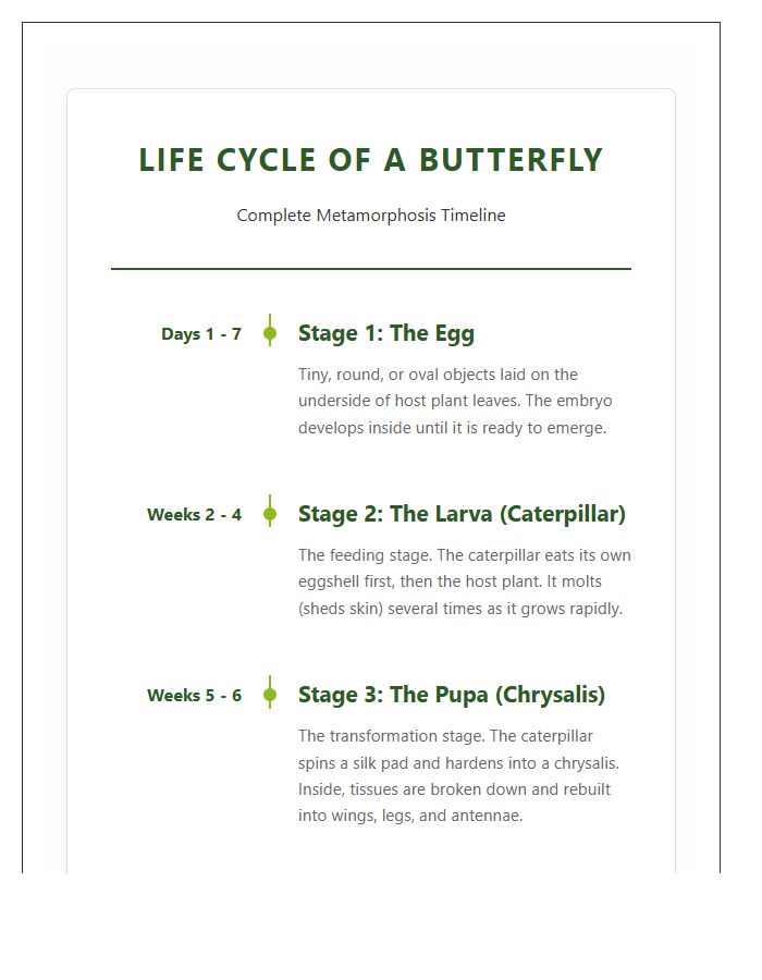Detailed Life Cycle Of A Butterfly Timeline Printable Chart
