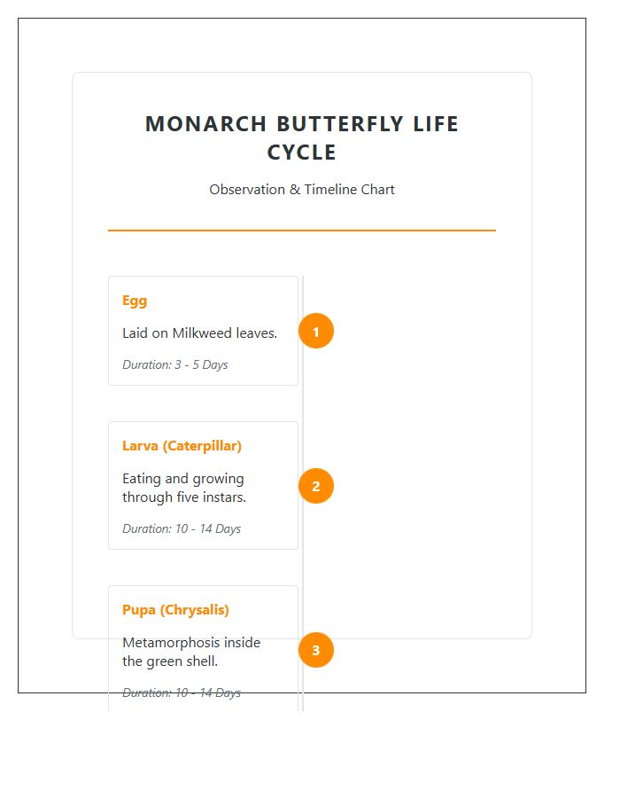 Monarch Butterfly Life Cycle Timeline Printable Chart
