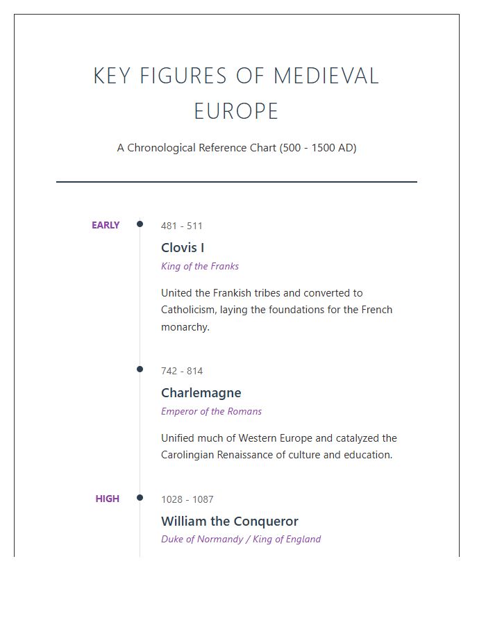 Medieval Europe Key Figures Timeline Printable Chart