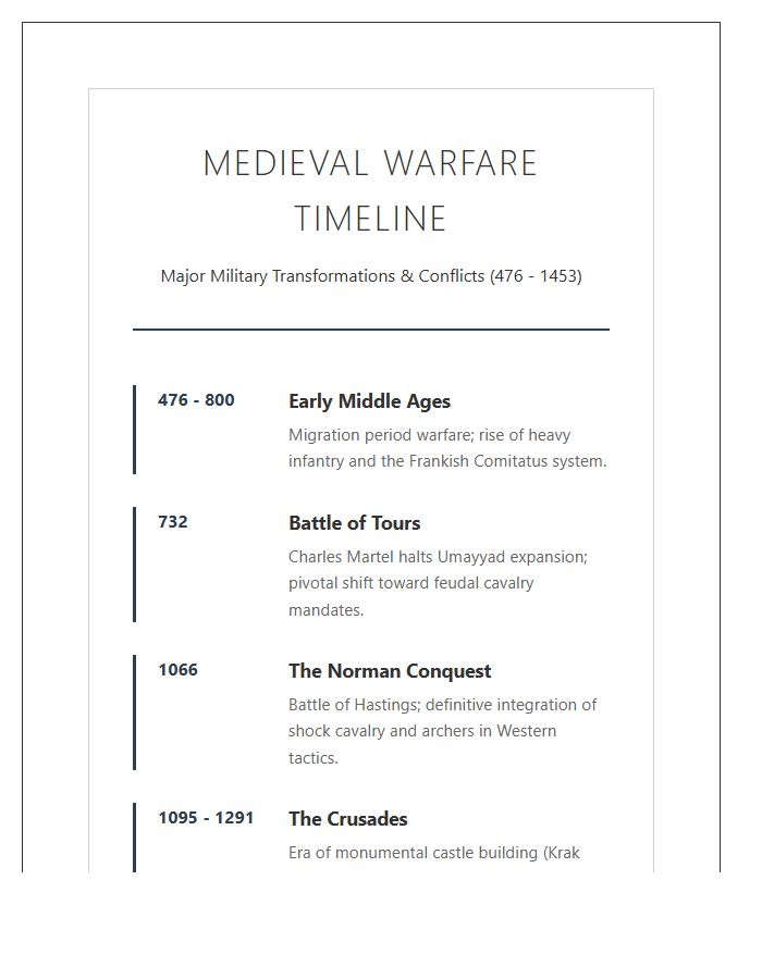 Medieval Europe Warfare Timeline Printable Chart