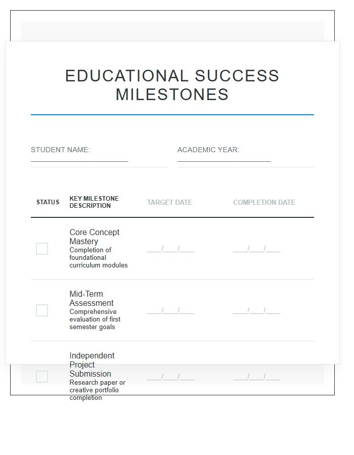 Educational Success Milestone Printable Chart