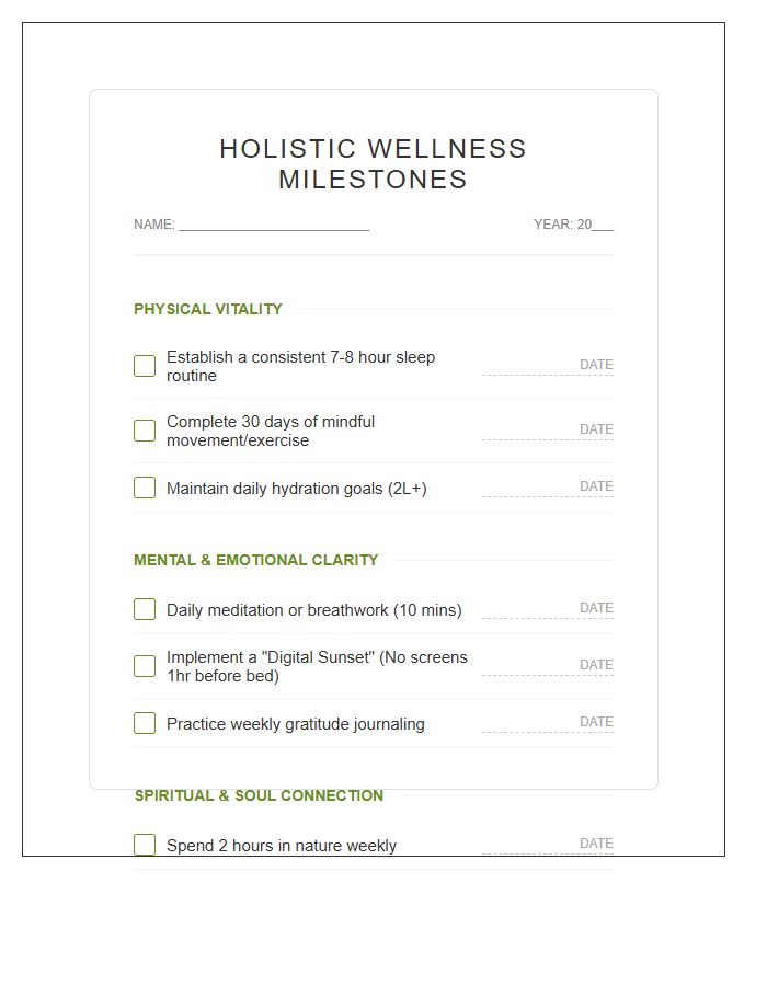 Holistic Wellness Milestone Printable Chart