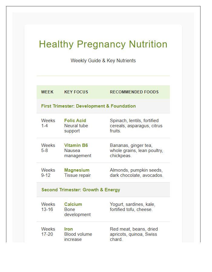Healthy Pregnancy Nutrition Week By Week Printable Chart