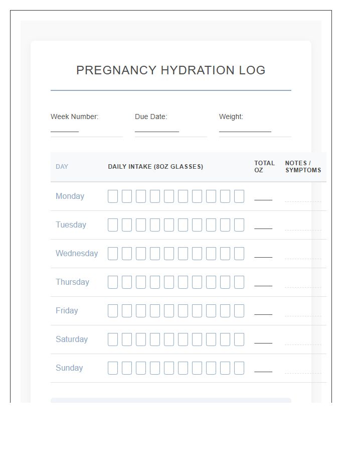 Pregnancy Hydration Log Week By Week Printable Chart