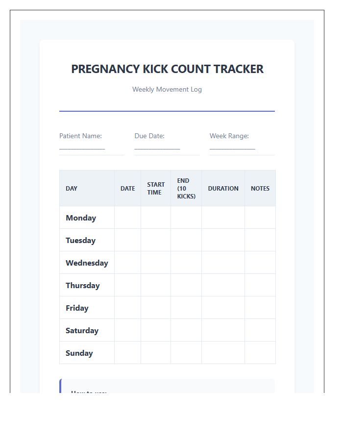 Pregnancy Kick Count Tracker Week By Week Printable Chart