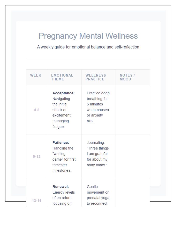 Pregnancy Mental Wellness Week By Week Printable Chart