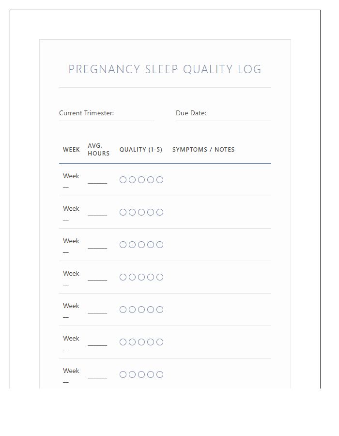 Pregnancy Sleep Quality Log Week By Week Printable Chart