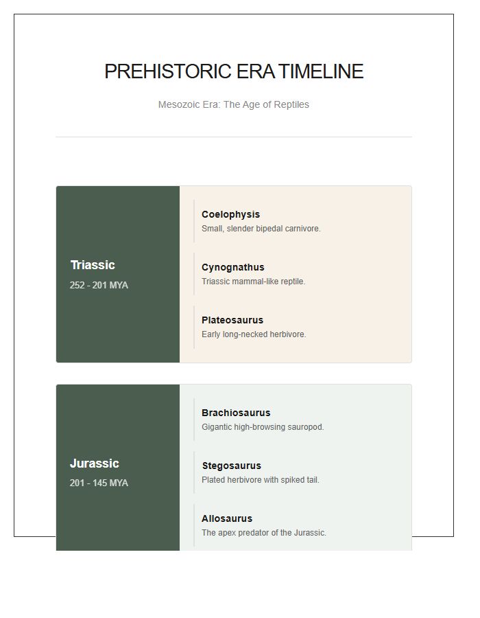 Ancient Species Prehistoric Era Dinosaurs Timeline Printable Chart