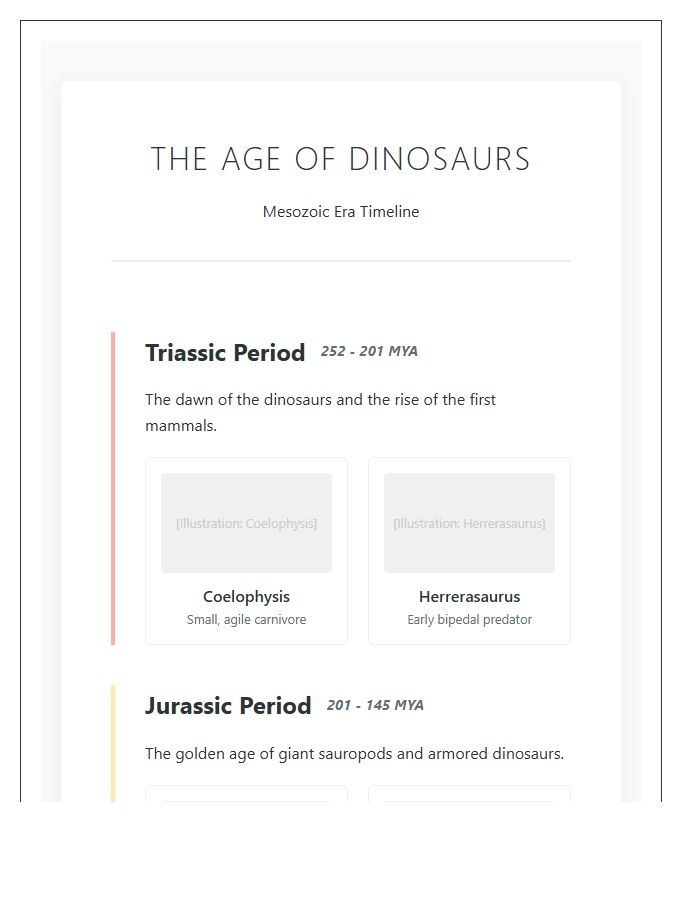 Illustrated Prehistoric Era Dinosaurs Timeline Printable Chart