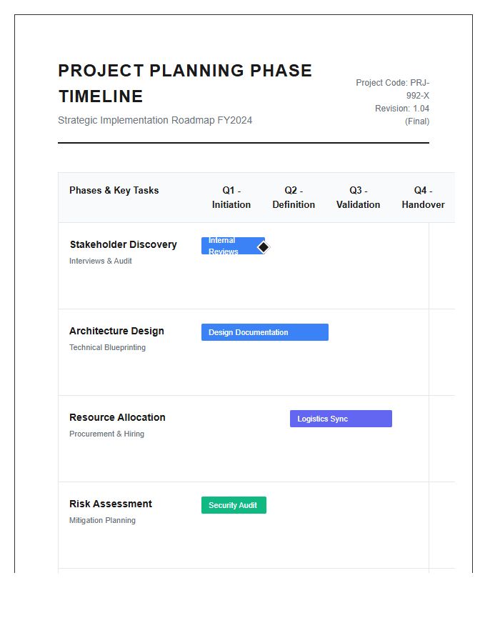 Corporate Project Planning Phase Timeline Printable Chart