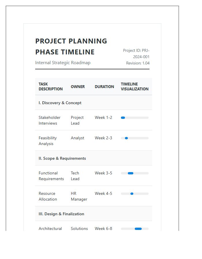 Detailed Project Planning Phase Timeline Printable Chart